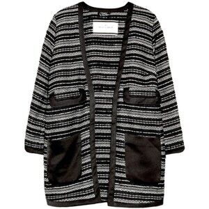 Malene Birger Erista Tweed channel pocket black white loose fit Jacket blazer L